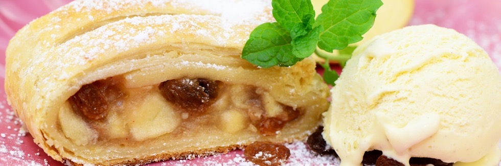 Warm apple strudel with vanilla ice cream